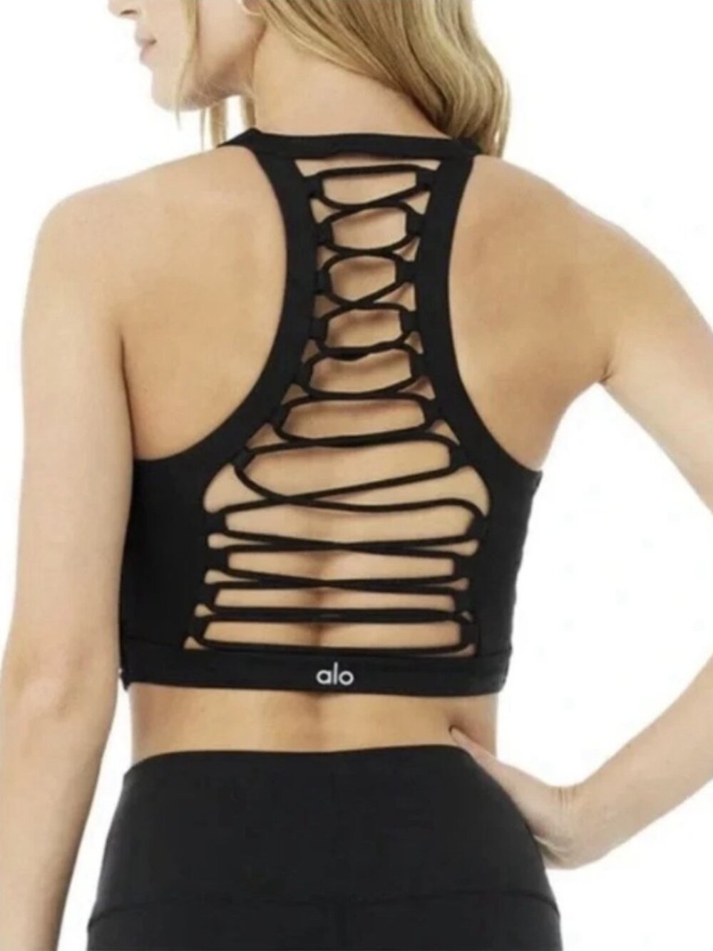 Alo Yoga Movement Sports Bra Crop Tank Top Corset Lace Up Black M